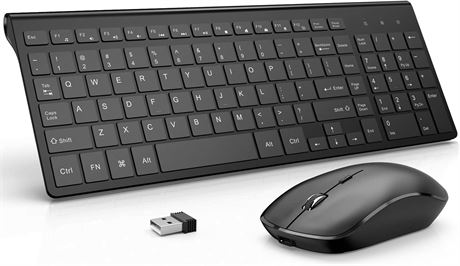 J JOYACCESS Rechargeable Wireless Keyboard Mouse, Compact Slim Wireless Keyboard