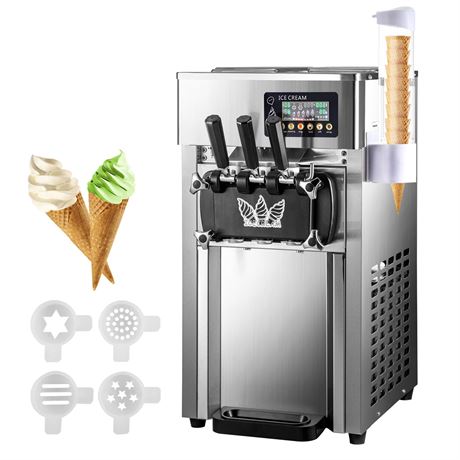 VEVOR Commercial Ice Cream Maker Machine, 2+1 Flavor Countertop Soft Serve