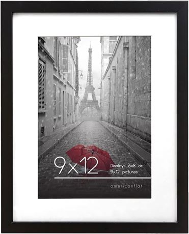 Americanflat 9x12 Picture Frame in Black - Displays 6x8 With Mat