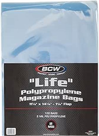 11-1/8" x 14-1/4" + 1-1/4 BCW Supplies Life Magazine Bags 100 Bags