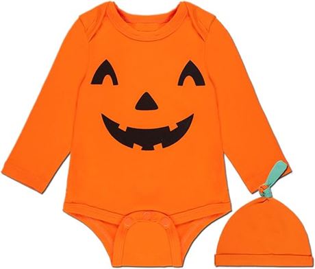 6-12 Months, Little Fancy Baby Boys' Halloween Pumpkin Costume Bodysuit with Hat