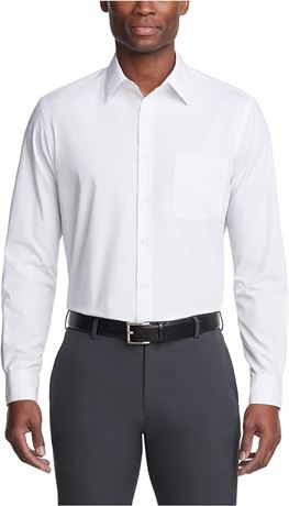 14.5" Neck 32"-33" Van Heusen Men's Dress Shirt Regular Fit Poplin Solid, White