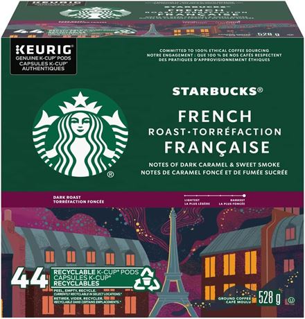 44 ct Starbucks French Roast Dark Roast Ground Coffee K-Cup Pods