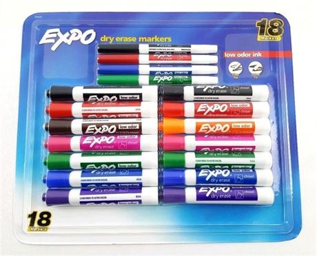 Expo Low Odor Dry Erase Assorted Colors 18ct Pk