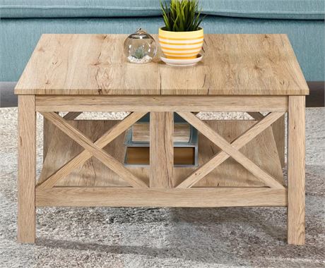 Farmhouse Square Cross Legs Coffee Table With Storage