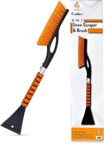 EcoNour 27 Inch Snow Brush with Scrapper for Car | Scratch-Free Bristle Head