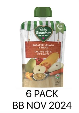 6pk Baby Gourmet Organic Roasted Squash & Fruit, Puree - 128 mL