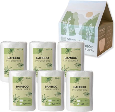 Biodegradable Bamboo Diaper Liners, 600 sheets, 6 rolls x 100 sheets
