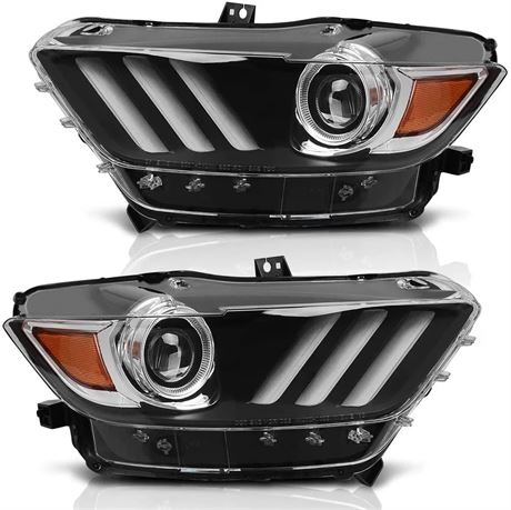 YITAMOTOR 2015-2020 Ford Mustang Headlight Assembly Black Housing with Amber