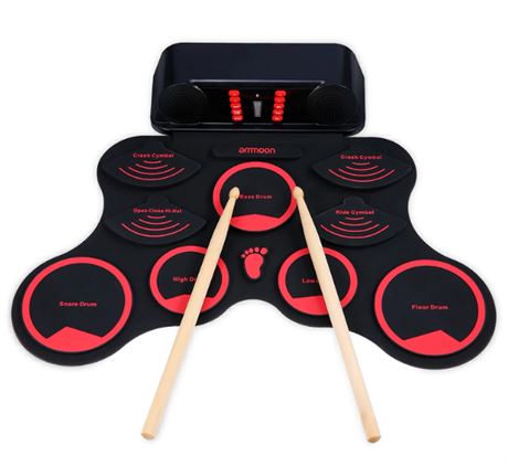 ammoon Portable Electronic Drum Set Digital Roll-Up MIDI Drum Kit 9 Silicon Durm