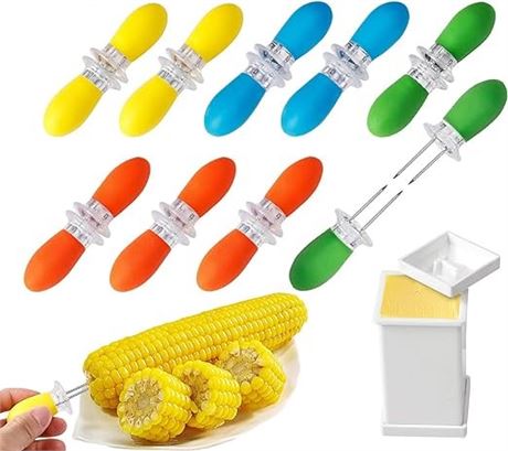 18 Pcs Stainless Steel Corn Cob Holders with Silicone Handle & Convenient Butter