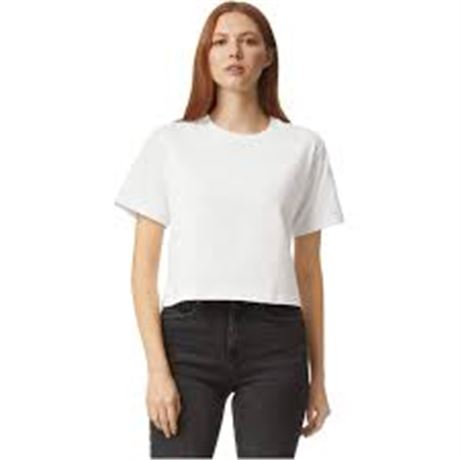 SMALL - American Apparel Women's Fine Jersey Boxy T-Shirt, Style G102, White
