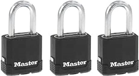 Master Lock Outdoor Key Lock, Heavy Duty Weatherproof Padlock with Cover, 3 Pack