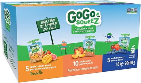 Pack of 20 GoGo squeeZ Fruit Sauce Variety Pack, Mango Guava, Peach, Blueberry