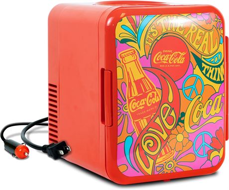 AS-IS, Coca-Cola Peace 1971 Series Portable 6 Can Thermoelectric Mini Fridge