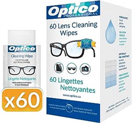 60 Optico Professional Pre-Moistened Optical Screen Cleaner Lens