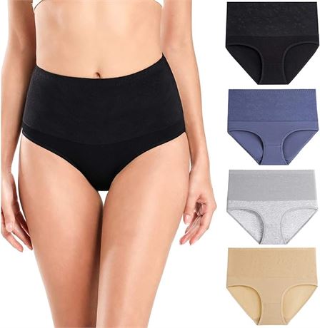 XL - 4 Pack wirarpa Women High Waisted Underwear Cotton Briefs Tummy