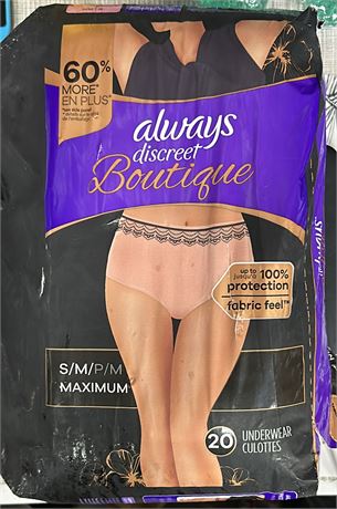 20 count, Discreet Boutique Maximum Protection Underwear for Women, Small-Med