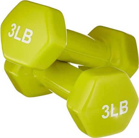 3LB Basics Vinyl Hexagon Workout Dumbbell Hand Weight, Set of 2
