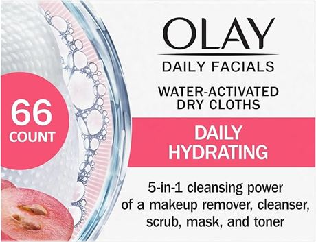 66 Count Olay Daily Facials 5-In-One Hydrating Cleansing Cloths with Grapeseed