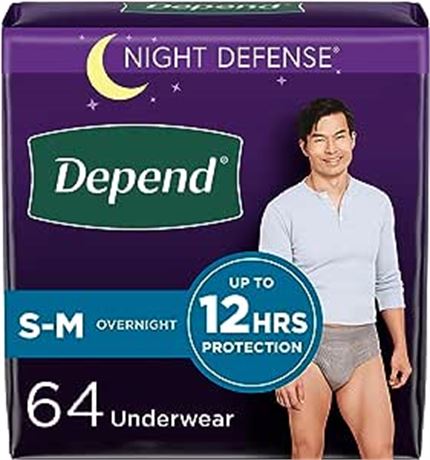 64 Count Depend Night Defense Adult  Underwear for Men, Disposable, Overnight