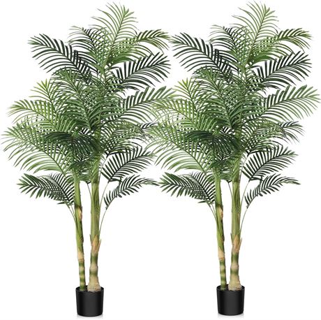 6FT-2PK, Kazeila Artificial Golden Cane Palm Tree, Fake Tropical Palm Plant,
