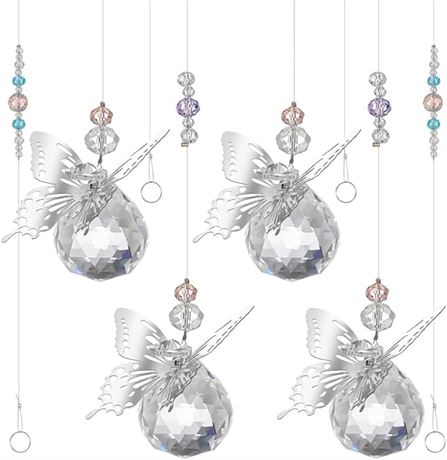 loraleo 4Pcs Crystals Suncatcher for Window, Hanging Suncatchers Beads Chain