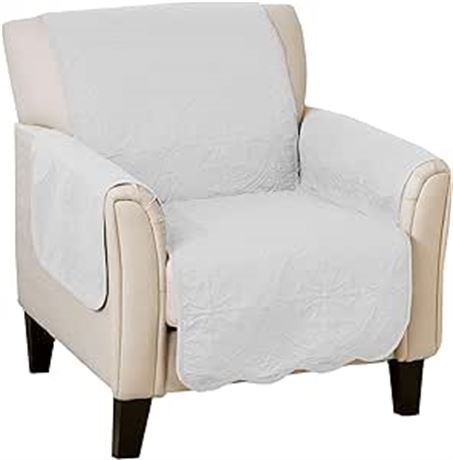 Chair, White/Grey Great Bay Home Medallion Stitched Solid Furniture Protector