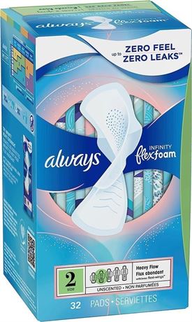 Always Infinity FlexFoam Pads For Women, Size 2, 32 count