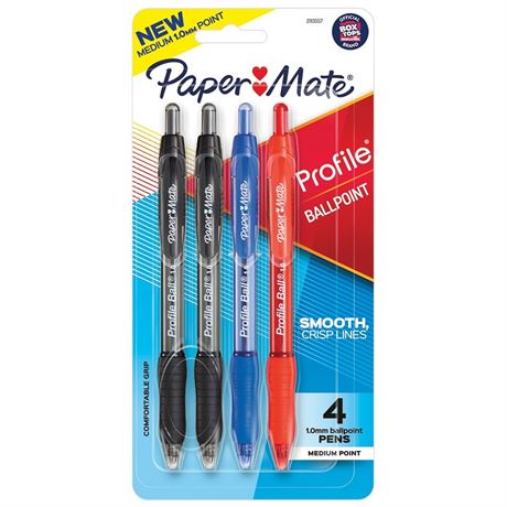 Paper Mate Profile Retractable Ballpoint Pens, Assorted Colours, Medium 1.0 mm