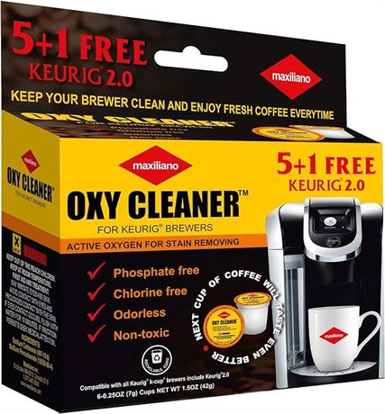 6 Pack Maxiliano Cleaning Pods Compatible with K-Cup 2.0 Keurig, Stain Remover