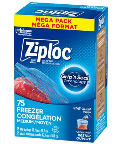 Ziploc Medium Plastic Freezer Bags Mega Pack, 520-mL, 75-pk