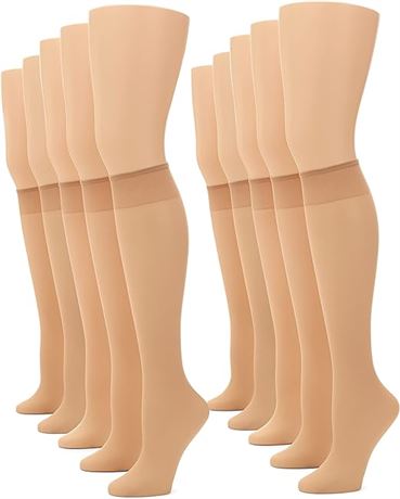 No Nonsense womens Sheer Knee High Trouser Sock, Sheer Toe, 10-pair Value Pack