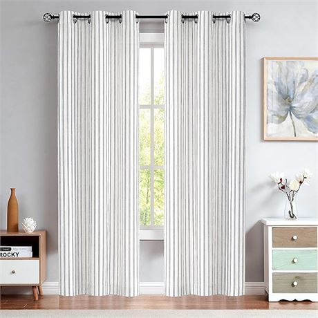 40Wx95L Linen Stripe Semi Sheer Curtain Panels Living Room Farmhouse Rustic