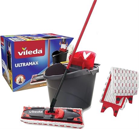 Vileda Ultramax Flat Mop and Bucket Set with 1 Extra Refill