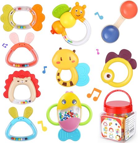 MOONTOY Baby Rattles Teether Set Toys for 0 1 2 3 4 5 6 7 8 9 10 11 12 Month Old