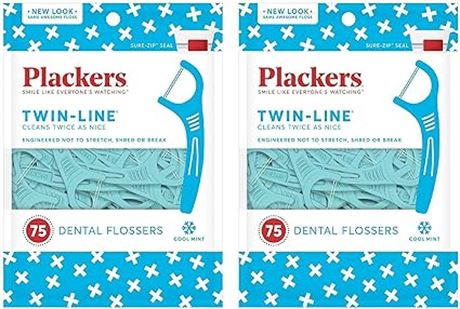Plackers Twin-Line Dental Floss Picks, 75 Count (2)