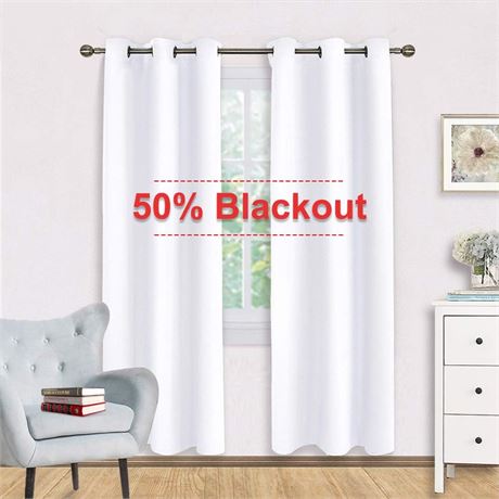 42-in Wide by 72-in Long, Pure White, 2 Panels - NICETOWN Eyelet Top Curtain
