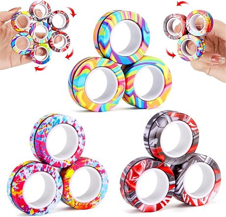 MengRan Magnetic Rings Fidget Toys, Anxiety Relief Fidget Spinners(9Pcs/Pack)