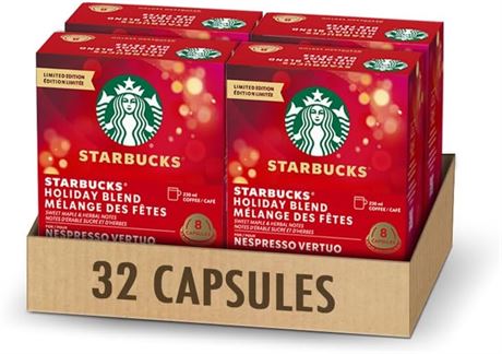 Pack of 4 - 8 Recyclable Capsules STARBUCKS Holiday Blend for NESPRESSO VERTUO