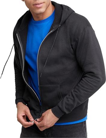 XL - Hanes Men's Full Zip Eco Smart Fleece Hoodie, Black