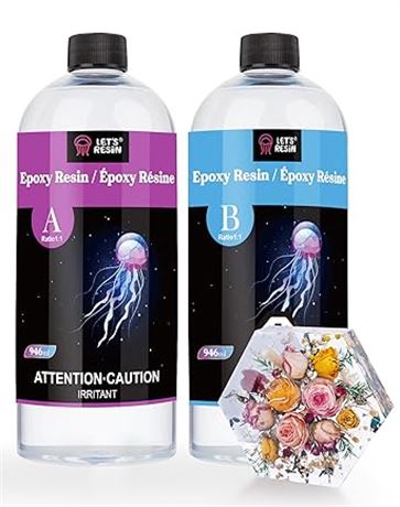 LET'S RESIN Epoxy Resin, 64oz/1.68L Crystal Clear Epoxy Resin and Hardener, Bubb