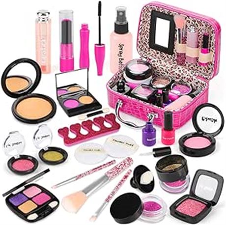 Kids Pretend Makeup Kit for Girl - Pretend Play Beauty Set with Cosmetics Bag