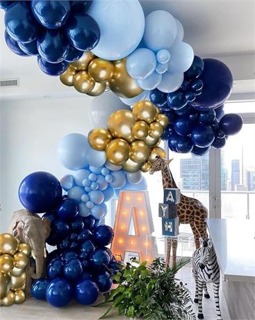 159pcs DIY Balloons Garland with Navy Blue Macaron Blue Metallic Gold Balloon