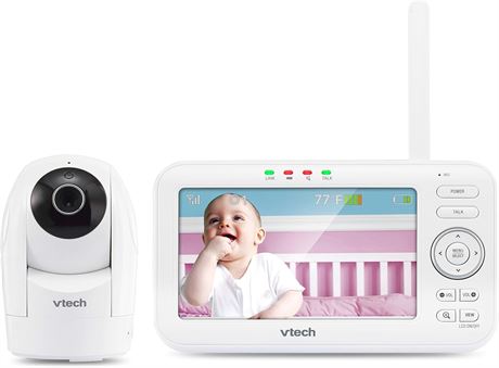 VTech 5" Digital Video Baby Monitor with Pan & Tilt Camera, White, One Size