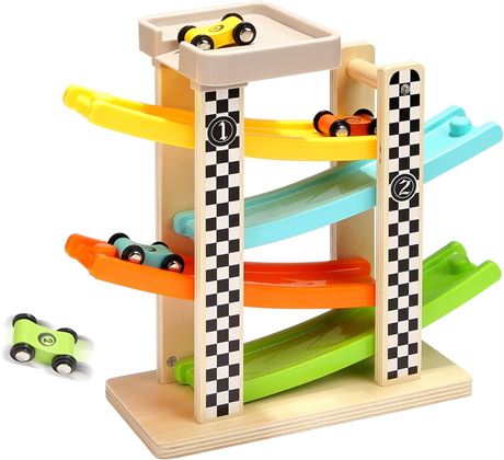 TOP BRIGHT Toddler Toys for 2 Year Old Boy and Girl Gifts Wooden Race Track Car