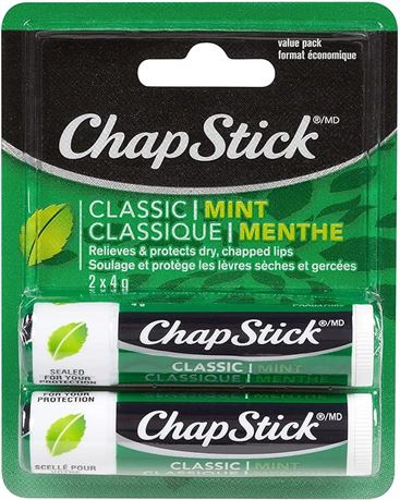 ChapStick Classic Lip Balm, Mint Flavour, 2 Tubes