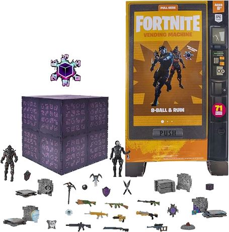 Fortnite Large Vending Machine, 2 Figure Pack - Features Ruin and 8-Ball 4 Inch