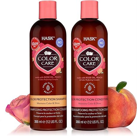 355ml HASK Color Care Shampoo and Conditioner Set for colored hair types, vegan