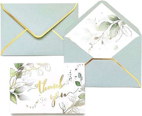 Winoo Design Heavy Duty Green Thank You Cards with Envelopes Greenery - 36 PK